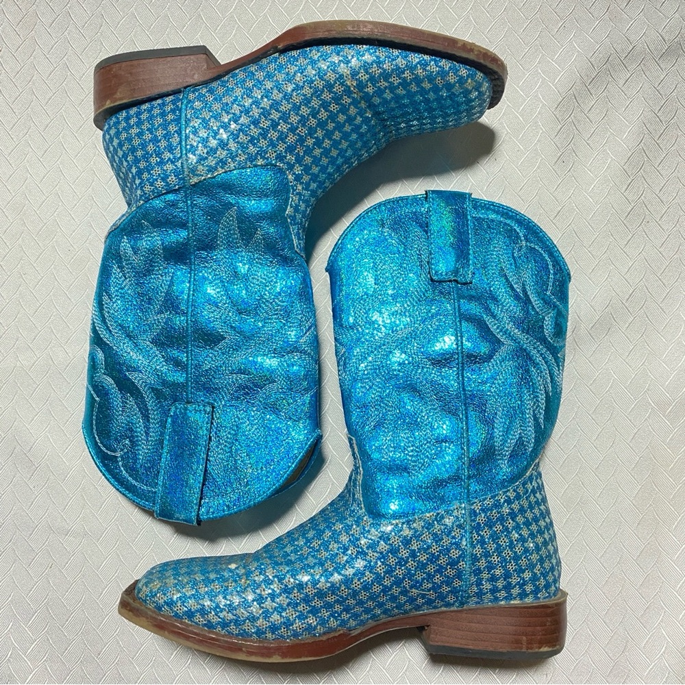 Roper Blue Glitter Houndstooth Patterned Heeled Boots -13